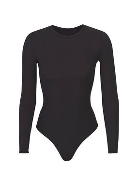 SKIMS Fits Everybody Black Long Sleeve Crew Neck Bodysuit